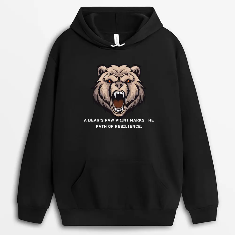 A Bears Paw Print Marks The Path Of Resilience Mavaxtee Hoodie - Black