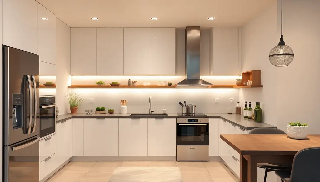 A smart mirror offering fashion advice, gracing a trendy living room with adaptive lighting.