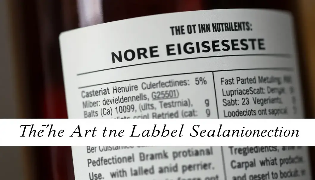An elegant display of a food label emphasizing ingredients with an artistic flair.