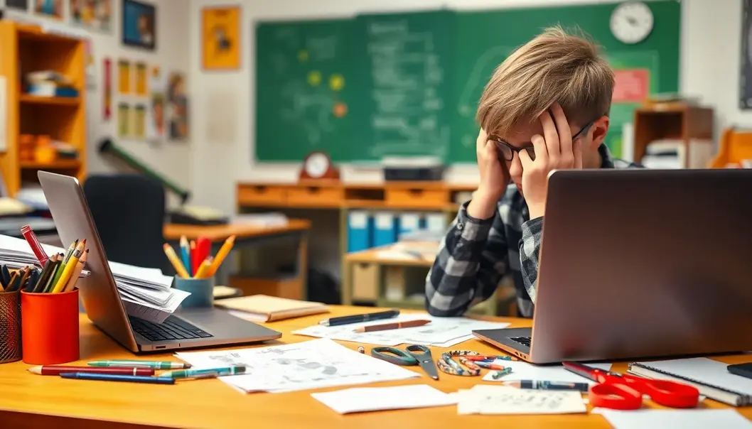A left-handed student’s toolkit and the frustrations it brings.