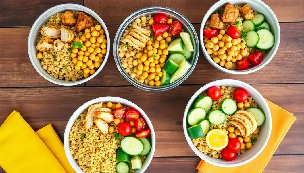 Assorted nutritious lunch bowls ready to enjoy.